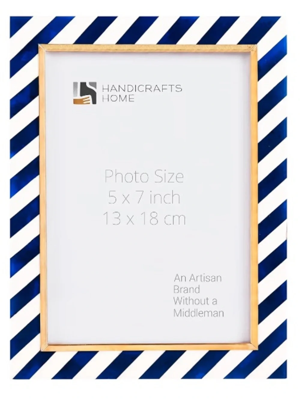 Blue Striped Frame Gold Accent Rectangular 5x7”